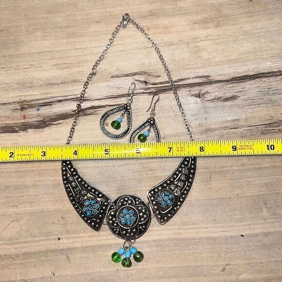 Antigua Silver Collar Turquoise Necklace & Earrings bohemian jewelry - Picture 7 of 8